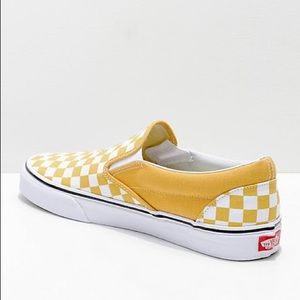 vans yellow checkered slip ons